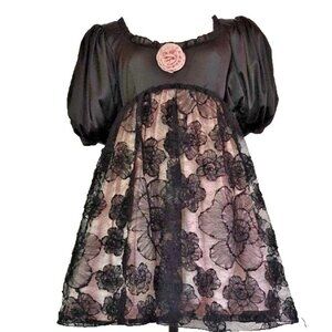 NWT FOR LOVE AND LEMONS FATIMA BLACK & PINK MINI DRESS SIZE S